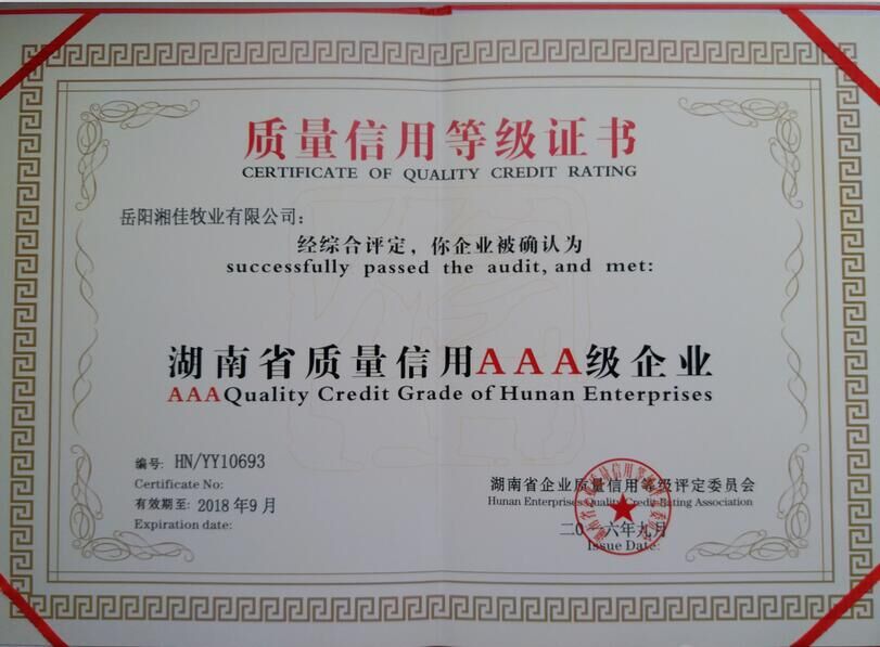 質(zhì)量信用等級(jí)證書(shū)